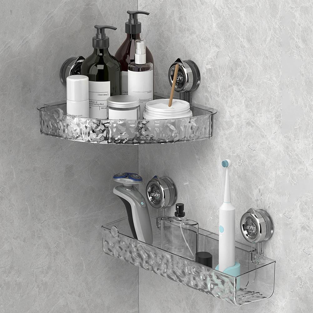 Glacier Pattern Transparent Storage Holder Punch-Free Strong Sucker Rack Suction Cup Storage Basket for Makeup Organizer Rack