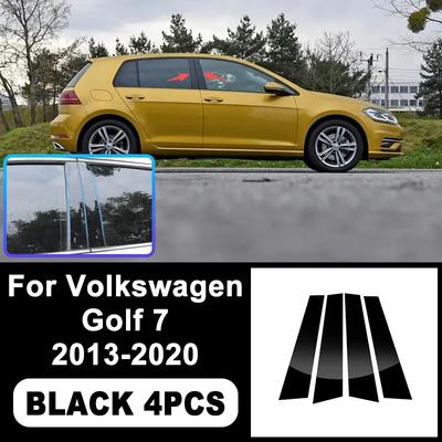 For Volkswagen VW Golf 7 2013- Piano Black B C Pillar Stickers, Easy Tall PC Window Trim Anti-Scratch Exterior Accessory