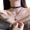 Two Tiers Gothic Crosses Pendant Necklace and Matching Leather Chokers for Unique Styles
