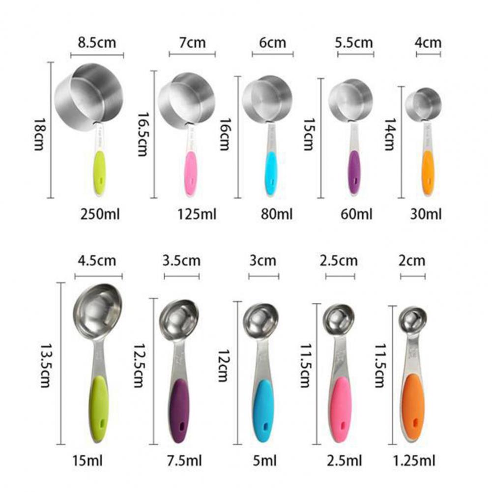 Measuring Spoon Set With Anti-Slip Silicone Handles Stainless Steel Food Grade Spoon Baking And Cooking Cups Portable Storage
