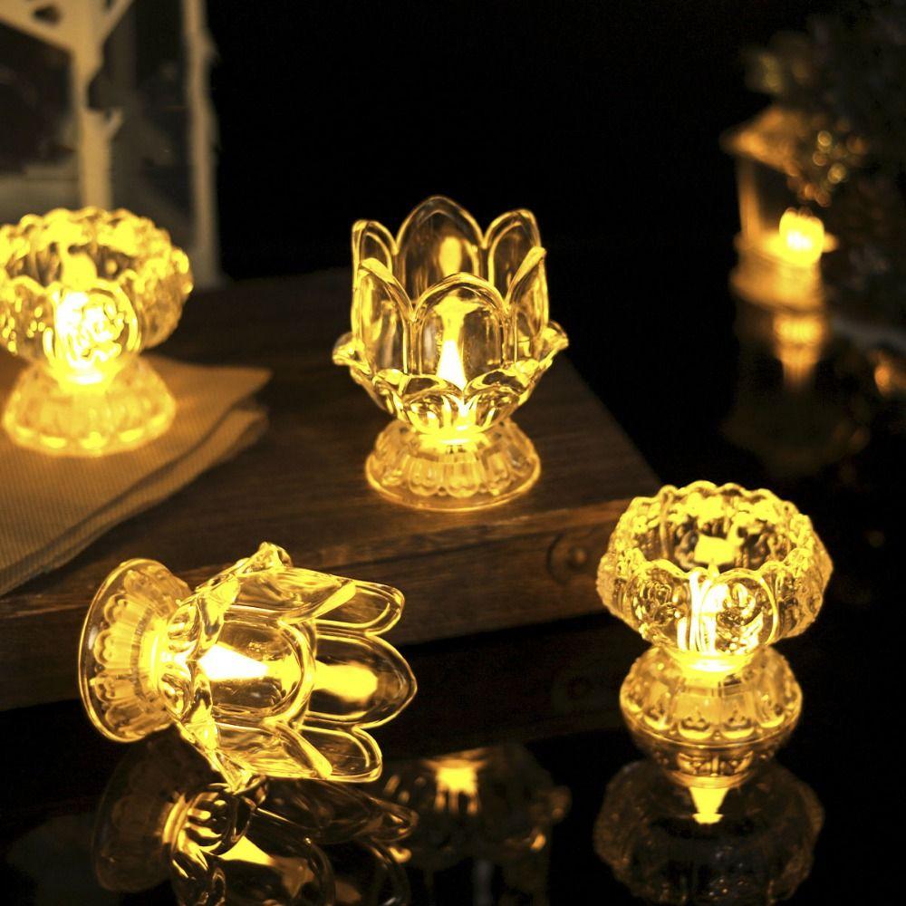 2Pcs Transparent Lotus Candle Lamp LED Temple Candle Light Decoration New Electronic Lamp  Temple