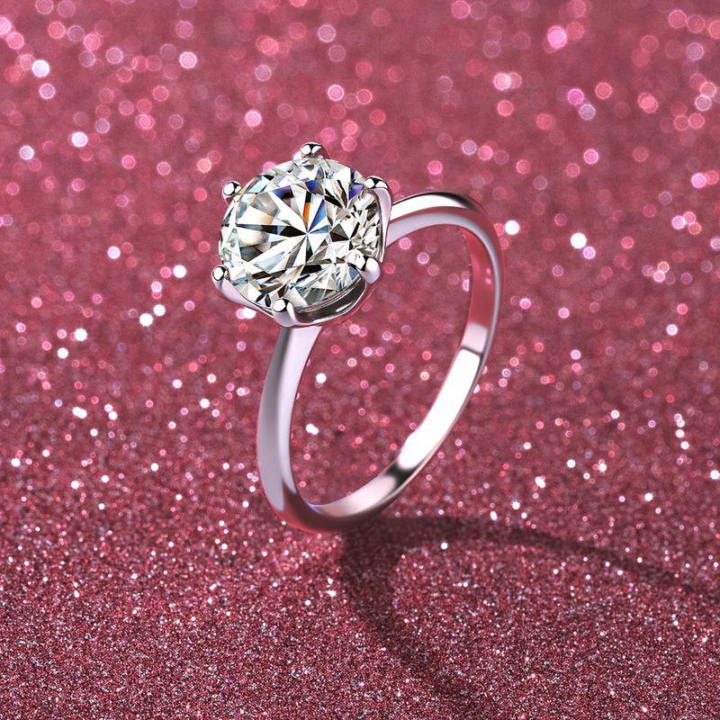 Classic Six-Prong Moissanite Ring: 2-Carat Silver, Korean Style Women s Luxury Wedding Jewelry Size 9