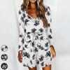 Womens Floral Midi Dress Ladies Holiday Casual Loose Crewneck Long Sleeve Dress
