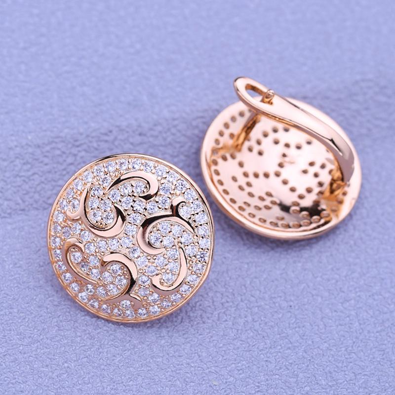 LSOOYH Clip Earrings Rose Gold Color Fashion Earring For Women Round Cubic Zirconia Hollow Stud Earrings Jewelry