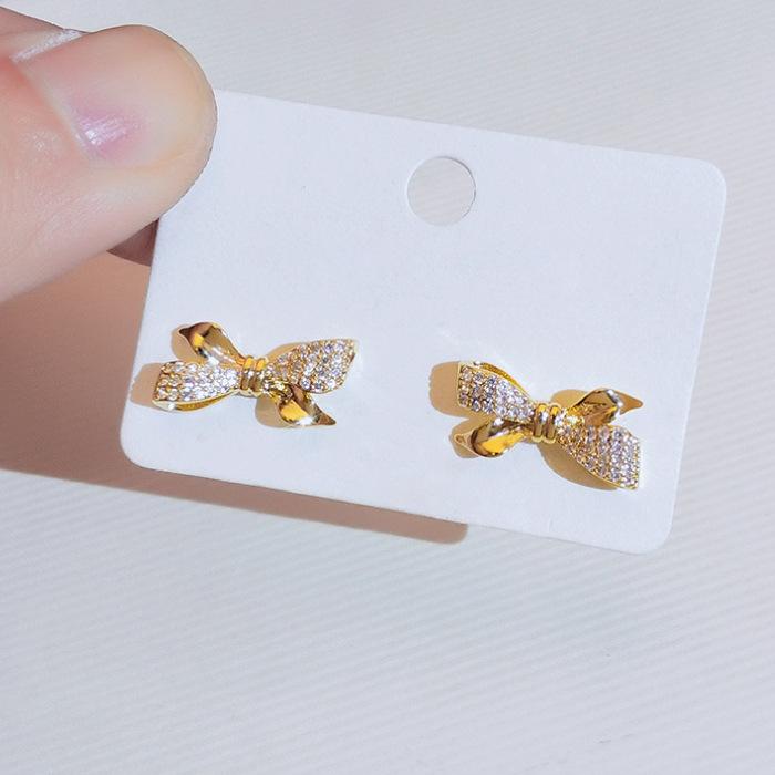 Brincos Borboleta Gravata Borboleta, Brincos Stud da Moda, Presilhas de Orelha com Temperamento, Sem Piercing nas Orelhas, Brincos Femininos Cheios de Diamantes.