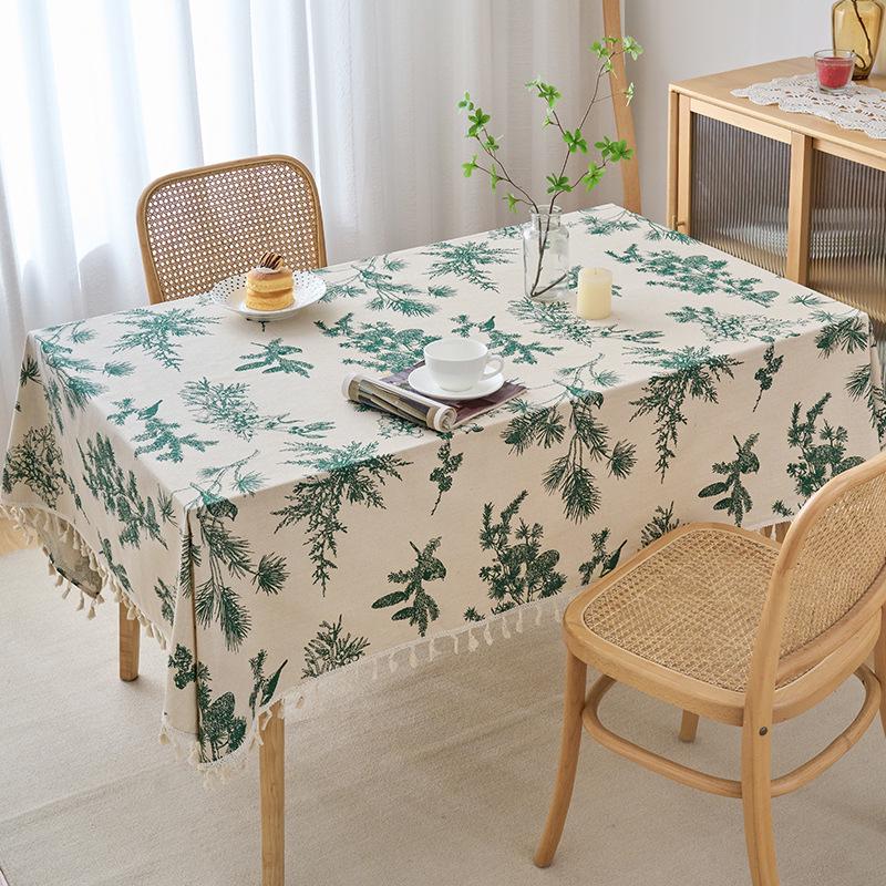 Pastoral Canvas Tablecloth with Tassel Lace