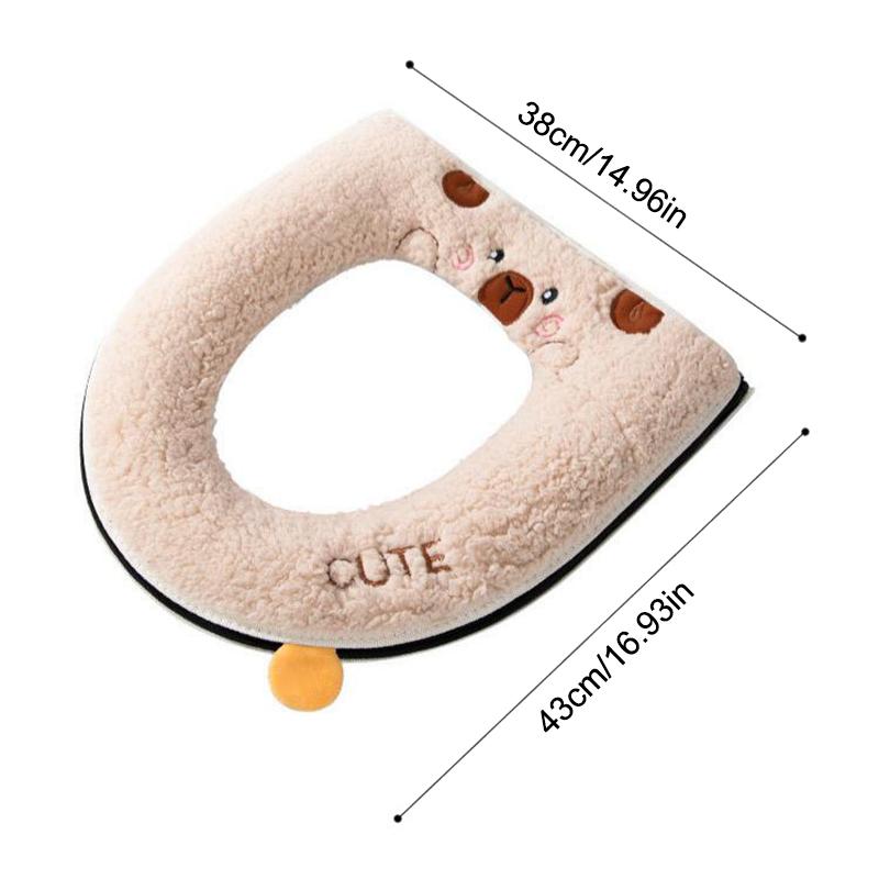 Winter Warm Toilet Seat Cover With Cartoon Bear Pattern Thicken Cushion Bathroom Essential Kids Friendly Cartoon Cover