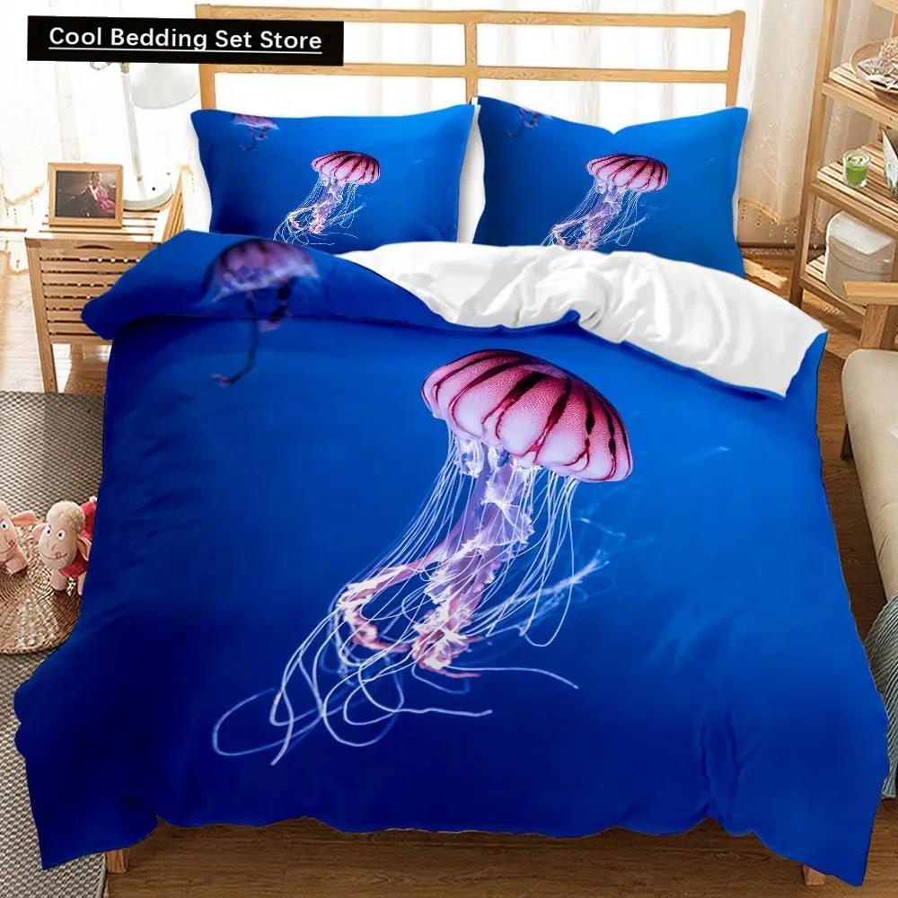 Marine Life Dynetrekksett Glødende Maneter Twin Qulittrekk Tropical Ocean Fish Under Sea Marine Life Polyester Sengesett