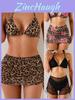 Leopard Print Bikini Set With Polyester Fabric And Padded Hanging Neck For Water Sports