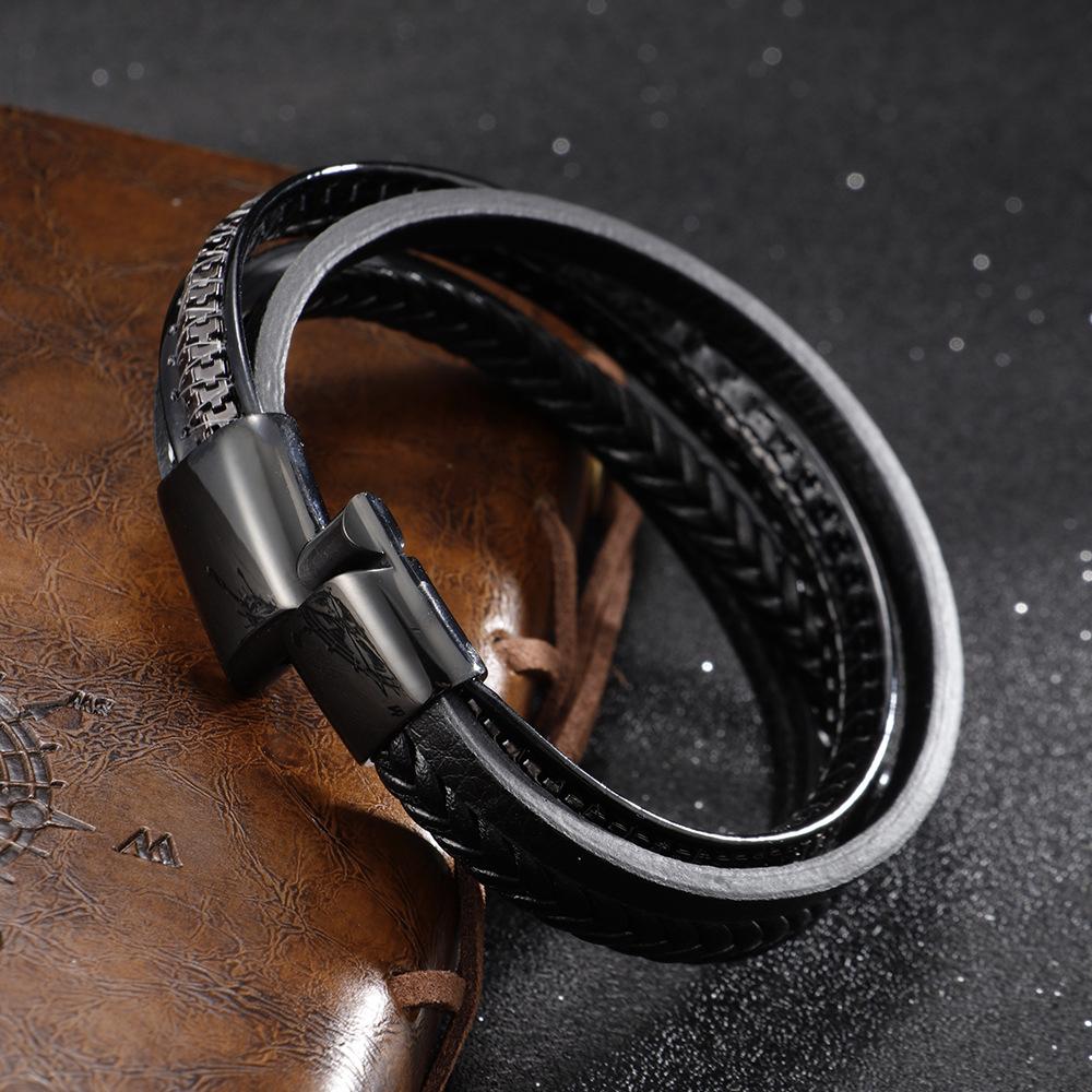 Handgefertigtes geflochtenes Lederarmband für Herren Mehrlagig Magnetischer Verschluss Armband Schmuck