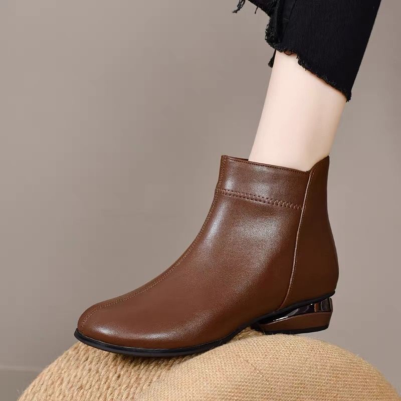 Cuir Talons Moyens Chaussures d'Hiver Mère Classiques Bottines Chelsea Bout Carré Fermeture Éclair Concises Rencontres Bottines