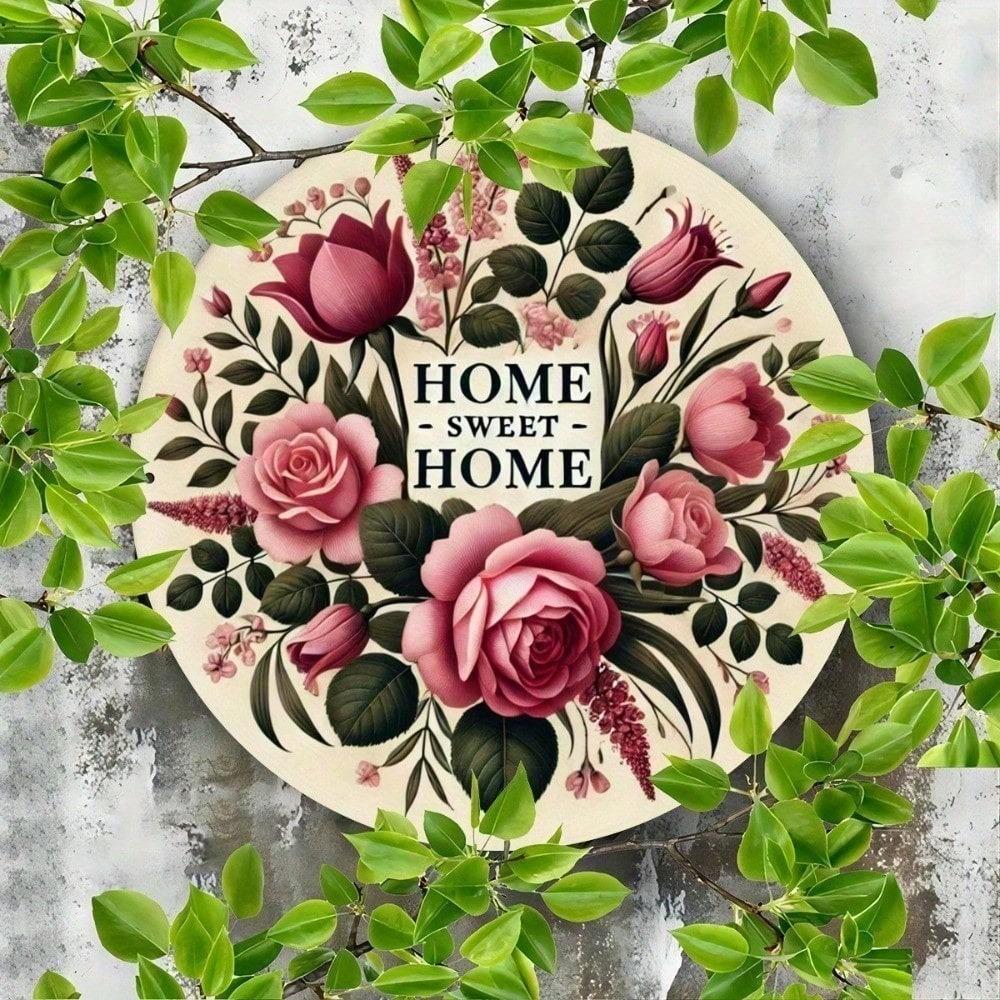 Home Sweet Home Tulip Engraved Metal Sign Rustic Country Iron Plaque Durable Waterproof Wall Decor for Indoor Outdoor
