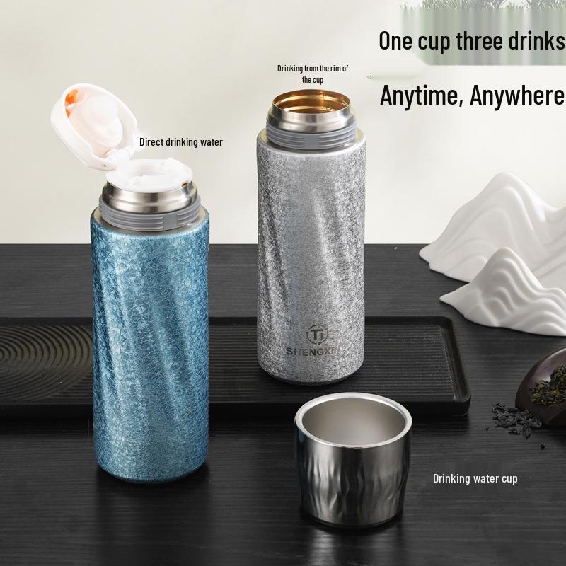 Titanium-Plated Dual-Layer Vacuum Insulated Cup with Dual-Use Lid and Tea Separator - Ideal Business Gift Set