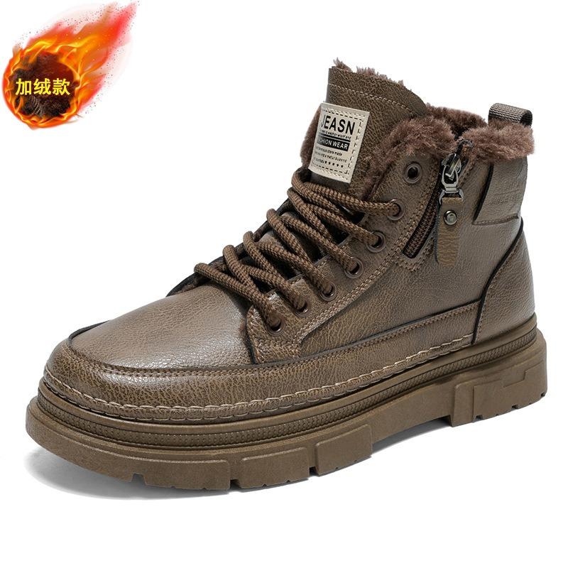 Winter Velvet High-top Martin Boots Men's Shoes New Leather Shoes Tooling Shoes Non-slip and Wear-resistant Thickened Warm Short Boots Cotton Shoes