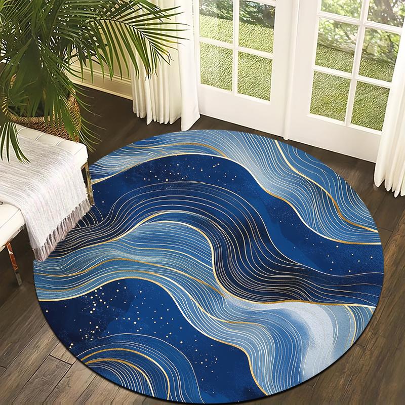 Wave Art Style Flannel-printed round floor mats are slip-resistant Suitable for living room bedroom terrace garden carpets