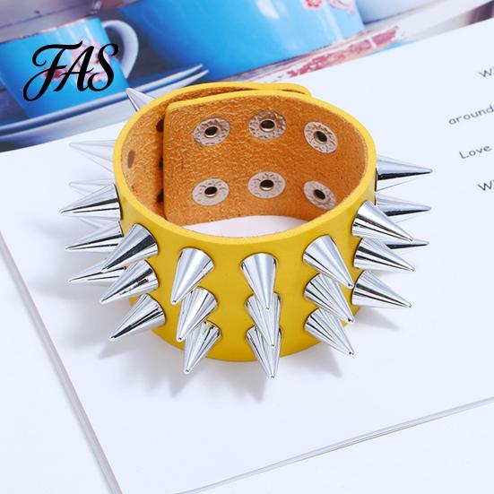 Punk Men Women Faux Leather Multiple Spikes Bracelet Bangle Jewelry Wrist Decor