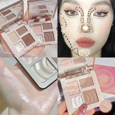 Dudak Paleti Mat Aydınlatıcı Bronzlaştırıcı Uzun Süreli Kontur Kozmetik 4 Renk, 02 Ve 1 Adet Fırça, 1 Adet