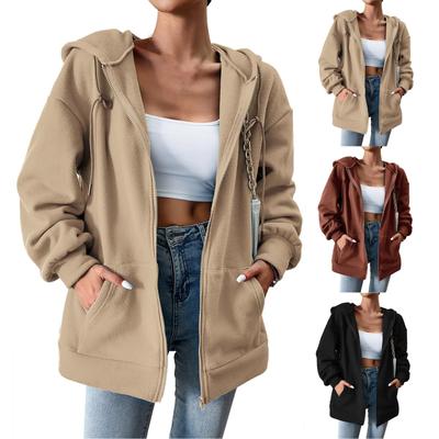 Women's Casual Sweatshirt Solid Color with Pockets Hooded Sweatshirt Jacket