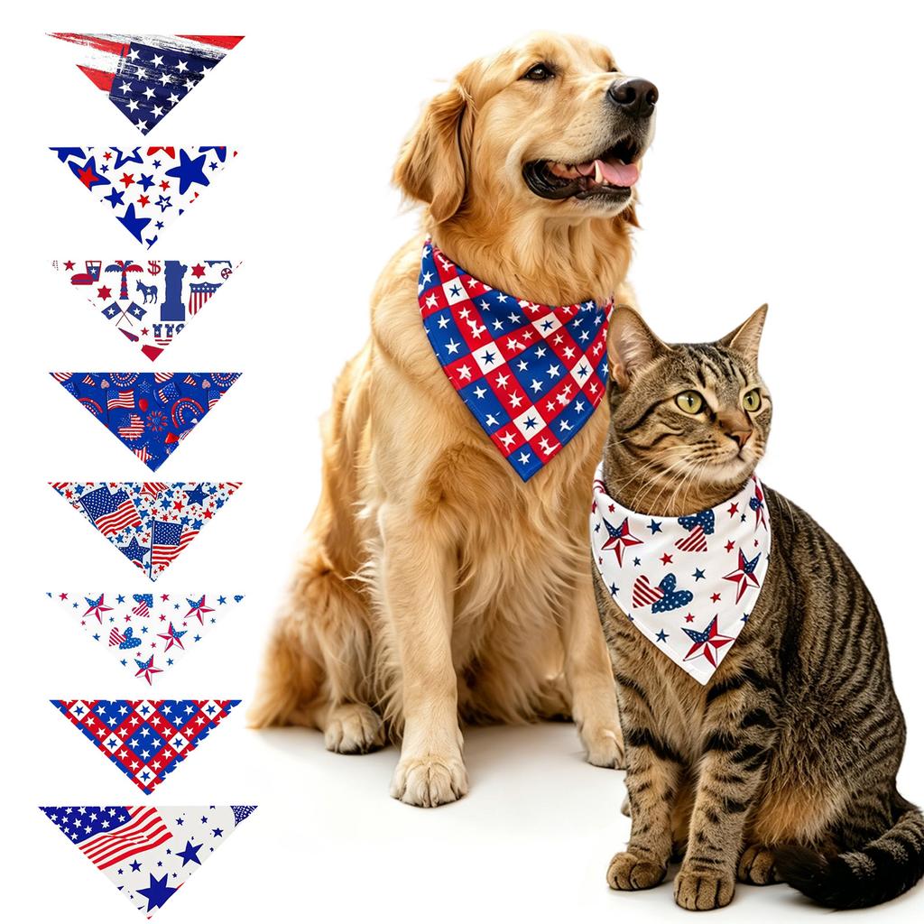 Pet Bandana with Distressed Flag Print Triangular Scarf for Dogs Adjustable Neck Accessory for Independence Day Outdoor Events
