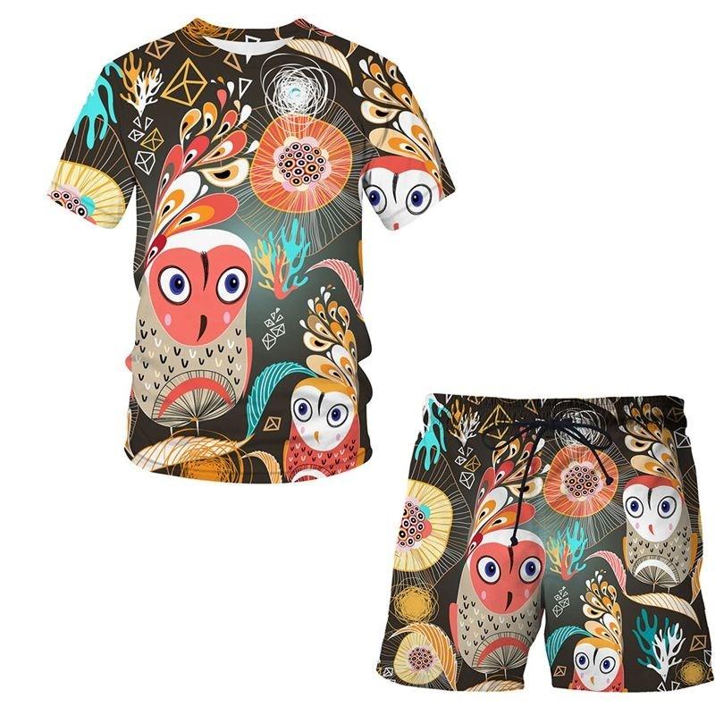 Summer New Men's Sportswear 3D Printing Fashion Trend Men's T-shirt Short Sleeve Set Leisure Animal Pattern Two Piece Set