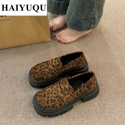Leopardí dámské semišové mokasíny platformové ploché boty zimní trend nová móda Lolita boty Mary Jane ležérní sportovní dámské boty