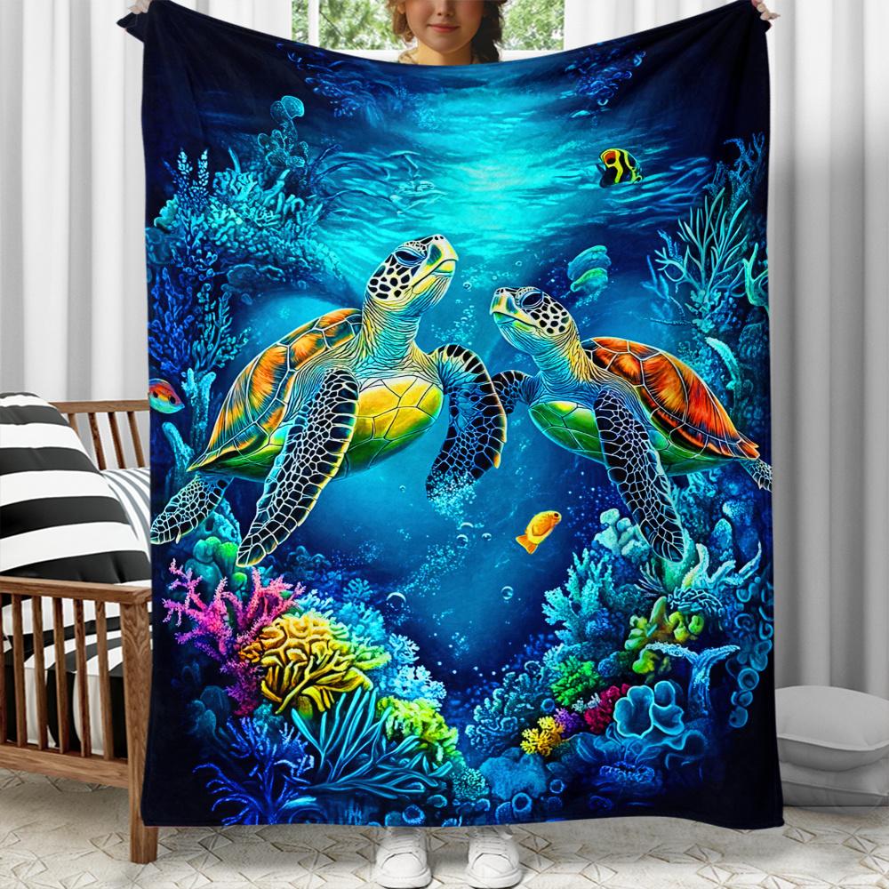 Underwater sea turtles coral reef ocean life blanket marine animals blanket vibrant colorful throw blanket forbeach loversdecorv 75X95CM