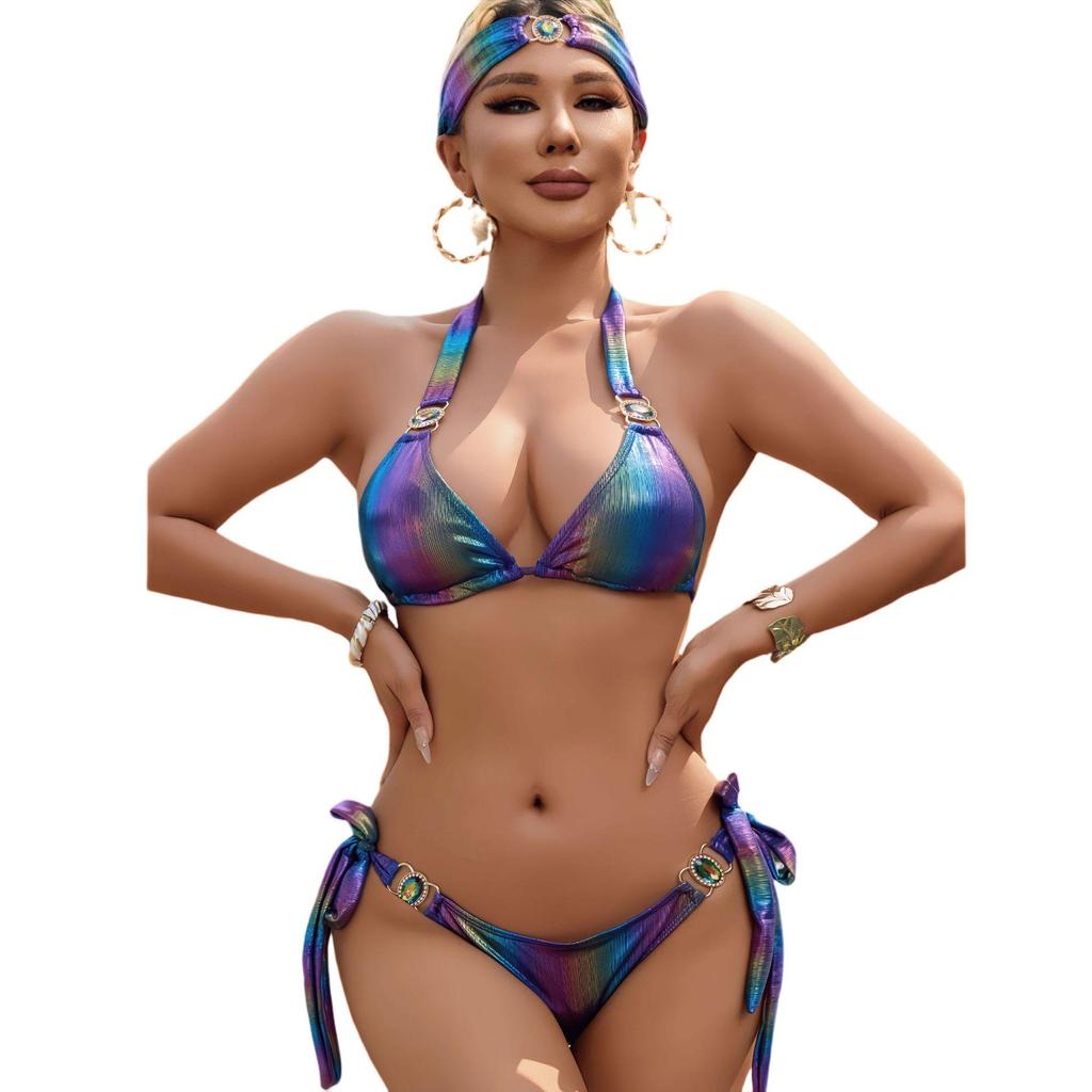 2025 European-American Crystal Diamond Three-Piece Sexy Bikini Swimsuit