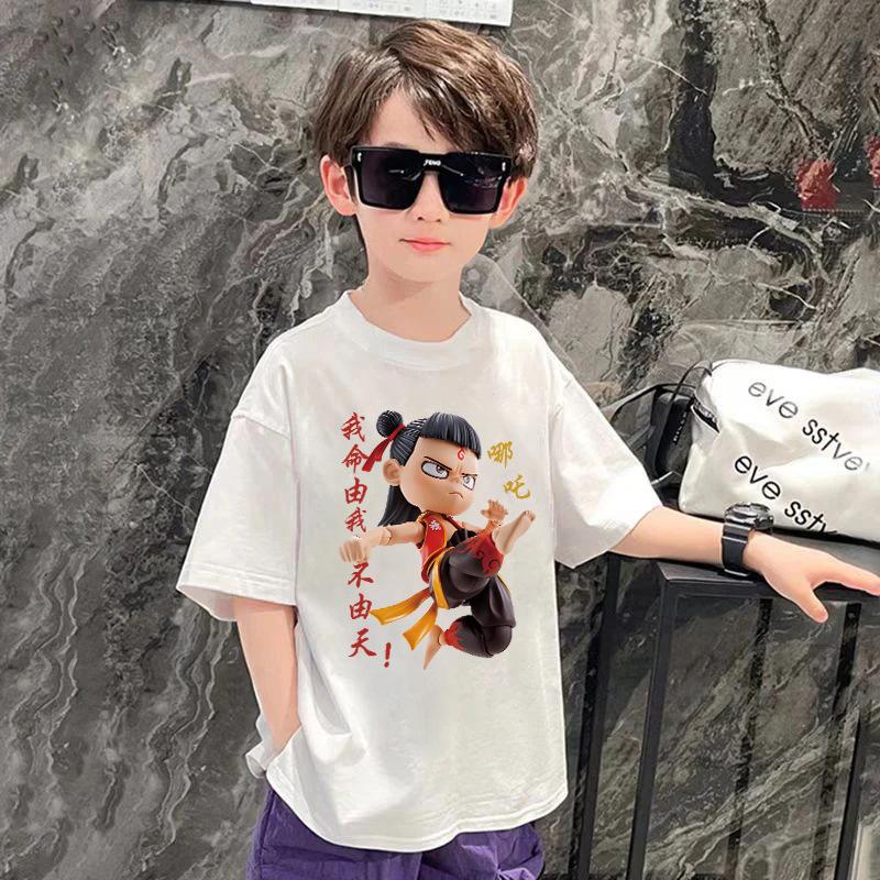 

[New Nezha short-sleeved] boys short-sleeved t-shirt new children s summer ins clothes baby cotton tops 110