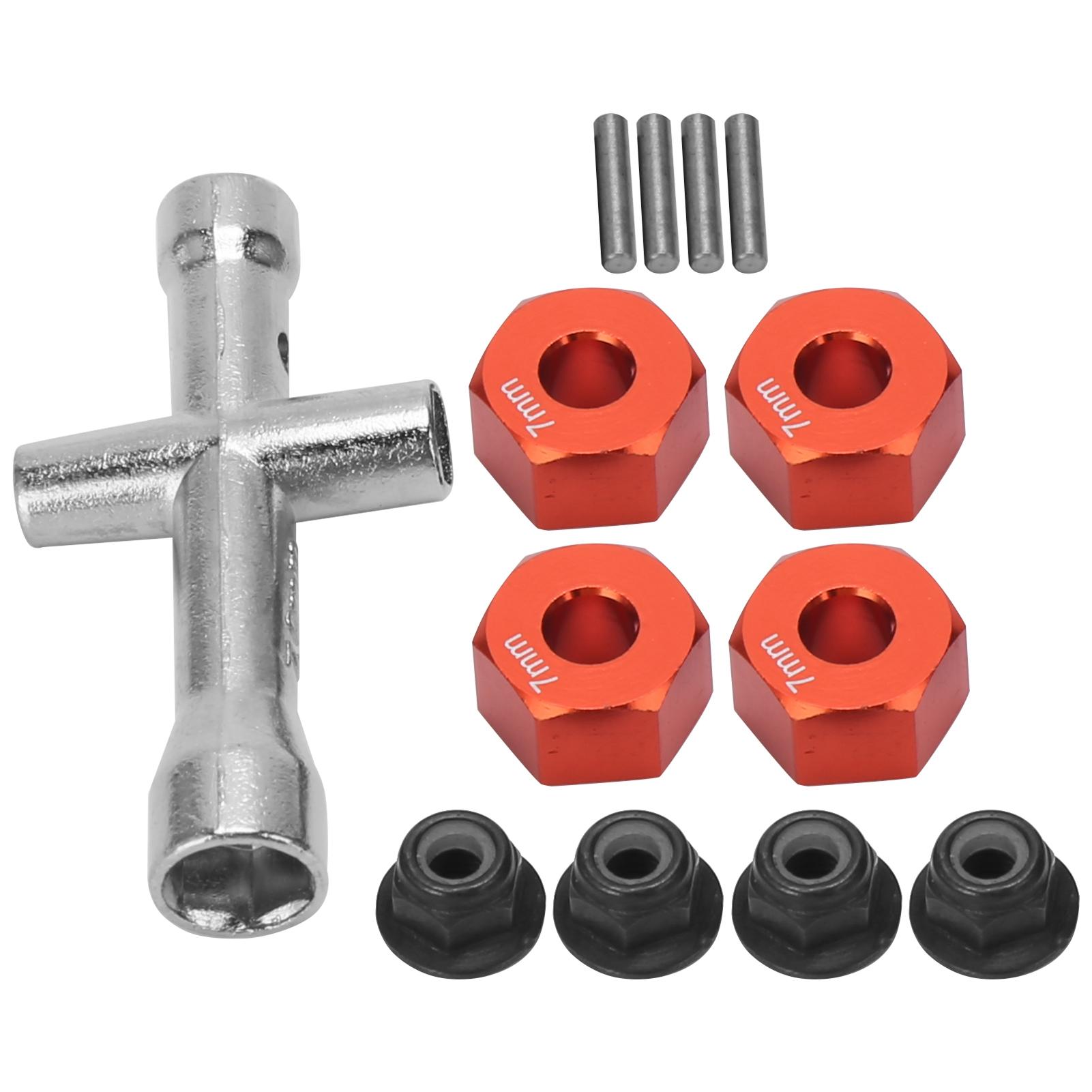 

12мм Адаптер колісної шестигранної маточини 7мм Товстий M4 Фланцеві контргайки Набір хрестоподібних ключів для 110 RC АвтомобіляЧервоний