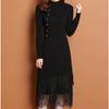 Knitted Dress for Women In Autumn and Winter Lace Long Sweater Slimming Solid Color Sweater Dress