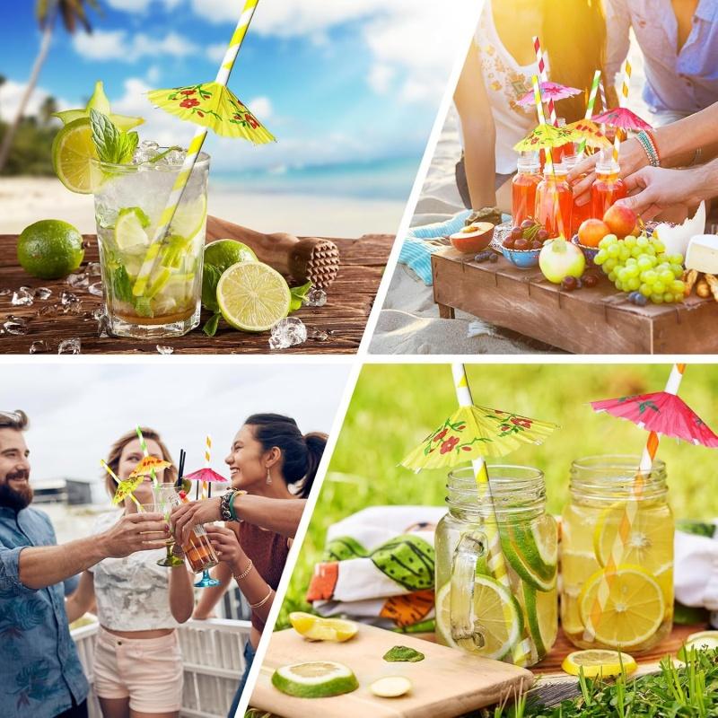 50x Cocktail Umbrella Straws Tropical Hawaiian Pool Party Drink Decoration Straw