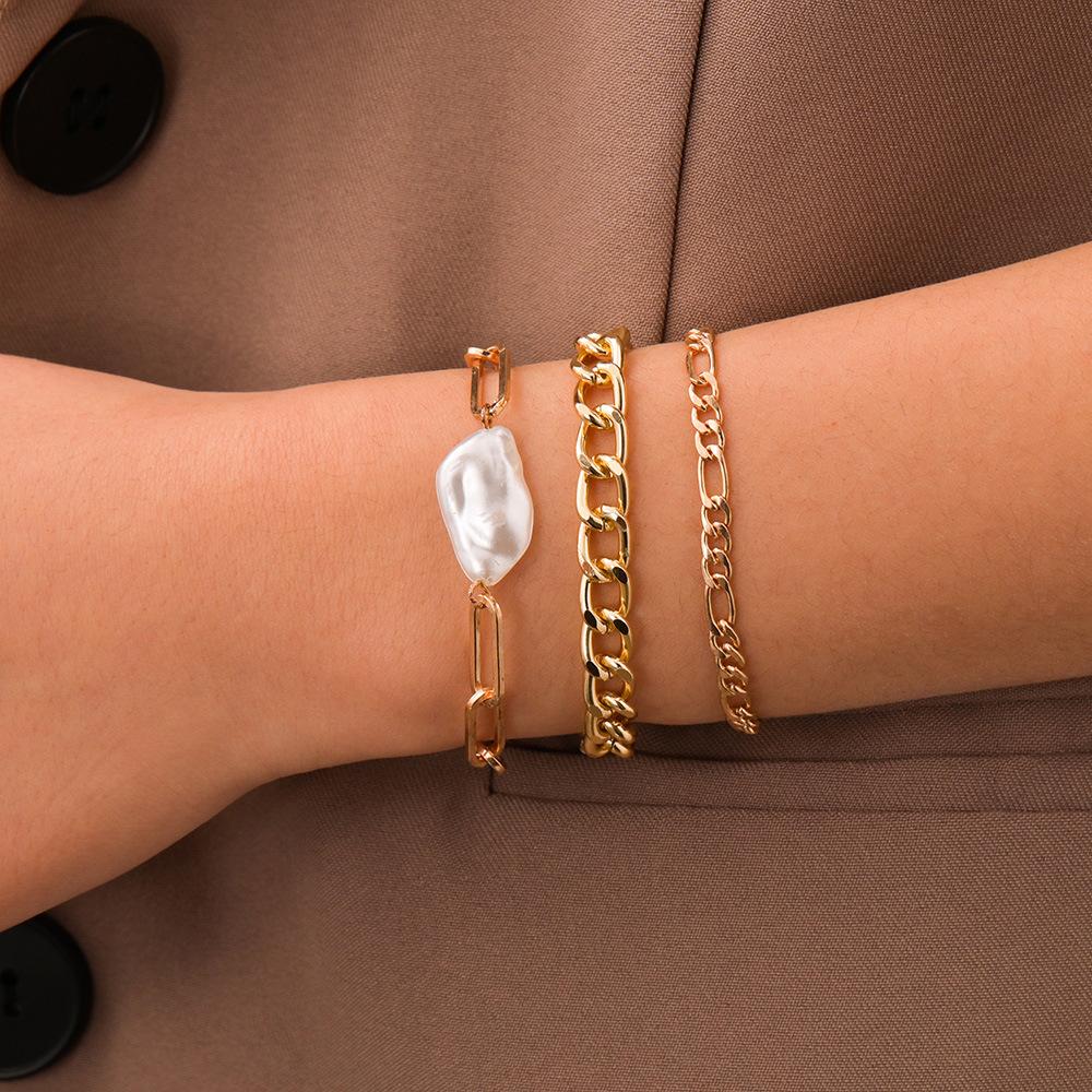 Personalized exaggerated special-shaped pearl adjustable bracelet multi-layer bracelet bracelet 3-piece set