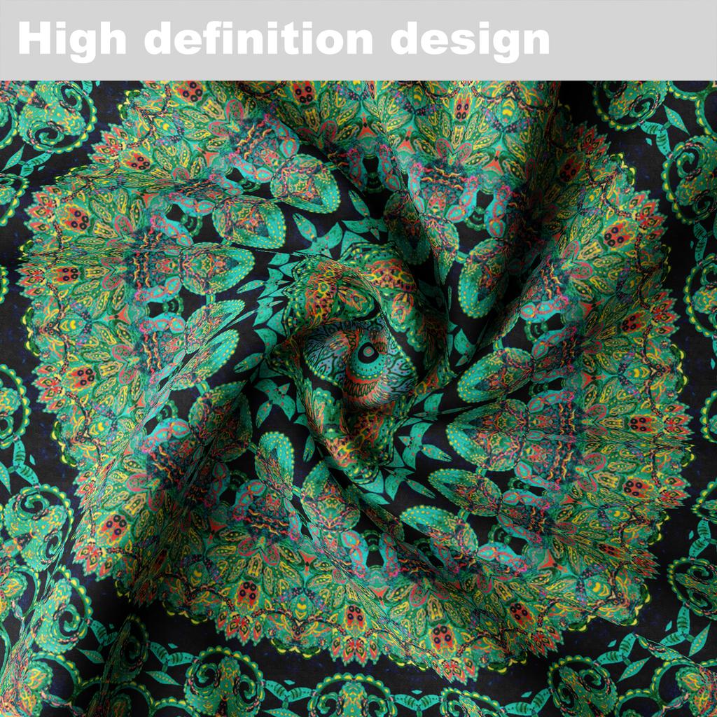 1 Piece Circular Tablecloth With Green Red Flower Waterproof Colorful Terrace Table Cover Multi-Purpose 63 Inch Totem Tablecloth