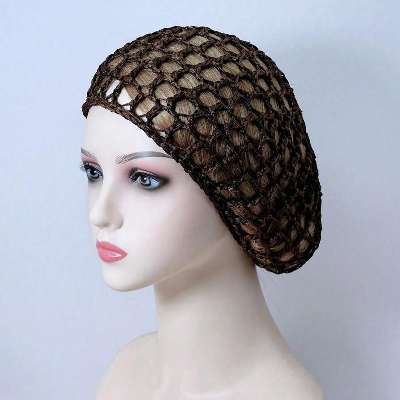 1pc Filet à cheveux en maille extensible et respirante pour femme, Crochet, Foulard tricoté, Chapeau de style, Filet à cheveux enveloppant, Accessoire de nuit pour la tête