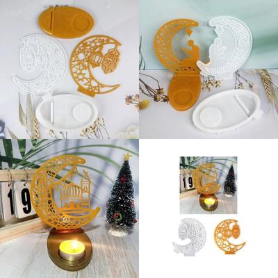 Eid Candlestick Molds, Moon Tealight Holder Molds with Base for DIY Craft X3UC