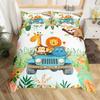 Cute Cartoon Animals Bedding Set TwinKawaii Elephant Lion Print Duvet Cover for Kids Boys Bedroom DecorBoho Trees Quilt Cover