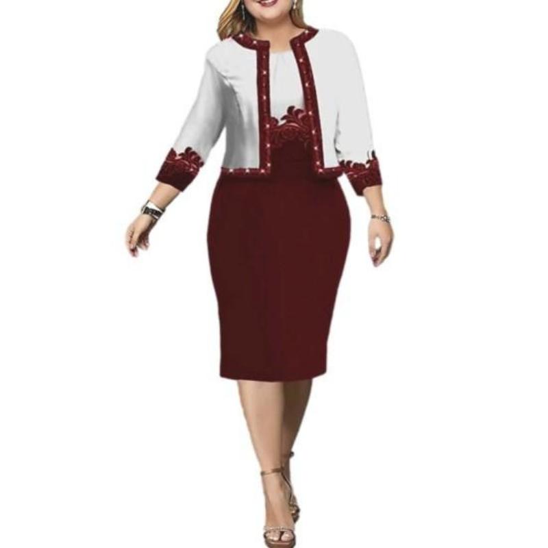 Plus Size Women Spring Summer Solid Dress Suits Floral Printed Cardigan Tops and Tank Dress Casual Elegant Two Piece Sets