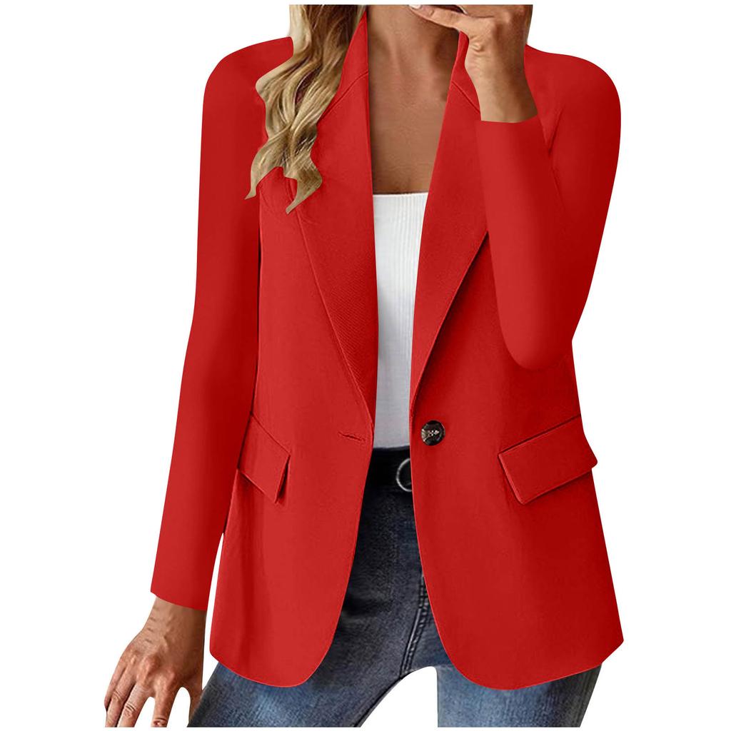 Veste blazer pour femme à manches longues, couleur unie, avec doublure et épaulettes, fermeture à un bouton, vêtement d'extérieur décontracté d'affaires