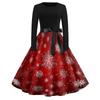 Women's Vintage V-Neck Christmas Print Casual Dress for Holiday Party