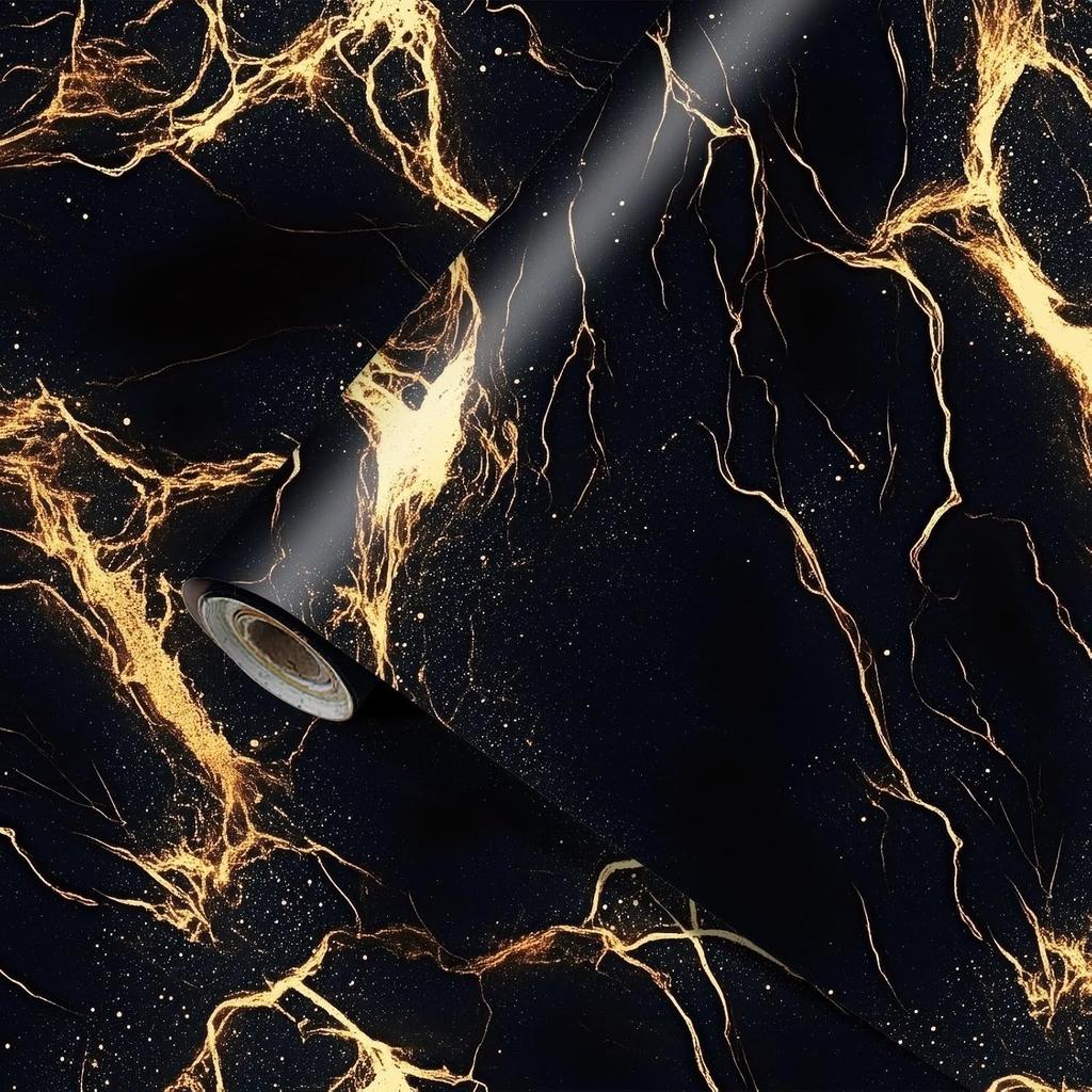 Schwarz Gold Marmor Tapete Marmor Kontaktpapier Vinyl Selbstklebend Abnehmbar Arbeitsplatte Peel and Stick Wandtapete für Renovierung Wand Arbeitsplatte
