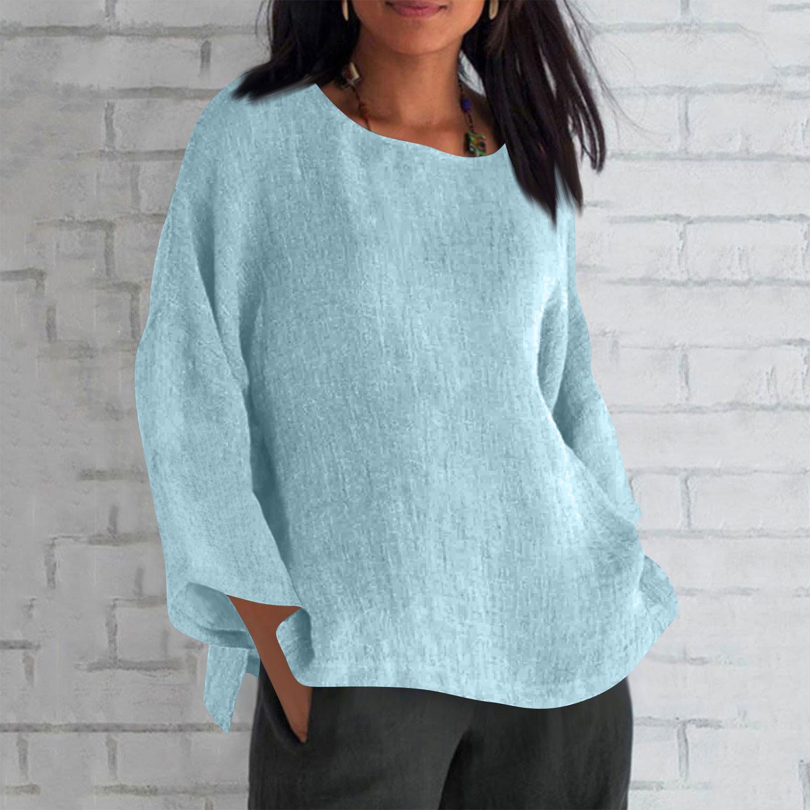 

Жіноча модна однотонна вільна повсякденна сорочка з довгим рукавом і круглим вирізом XXXXXL