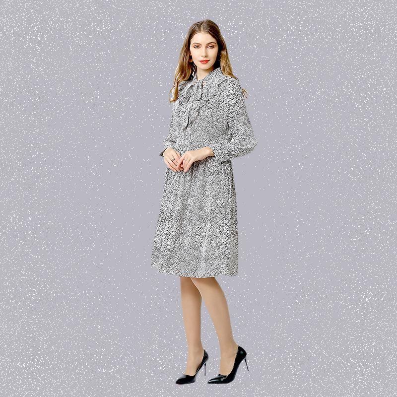 

European and American Leopard Print Dress Long-Sleeve Spring Beige 4XL