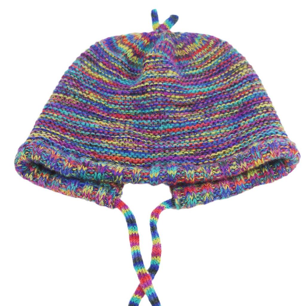 Autumn and Winter Wool Hat Women's Contrasting Color Splicing Shows the Face, Small Knitted Hat Strap, Warm Ear Protection, Headgear, Tide Niche