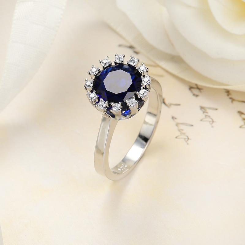 Luxury Real Sterling Silver Color Ring 1Ct Blue CZ Wedding  Rings Engagement For Women Wedding