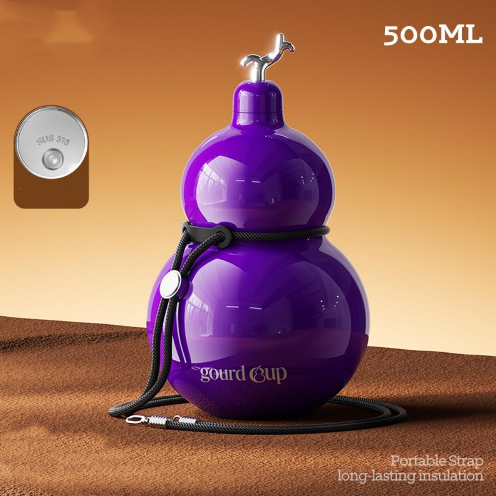 Large Capacity Stainless Steel Water Bottle Double Wall Vacuum Insulated Gourd Mug Portable Travel Flask with Rope for Outdoor U