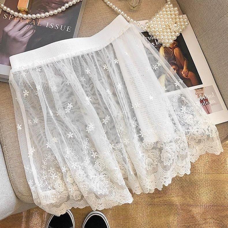 

Korean Style White Polka Dot Lace Mesh Layered Skirt - Women s High Waist 2025 Collection M [80-110 jin] белый