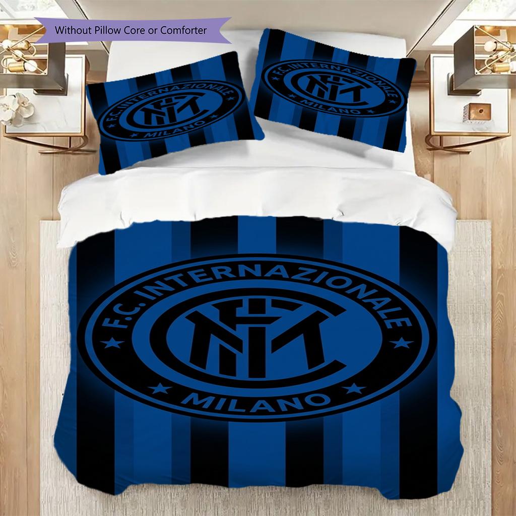 Strisce Blu Emblema Nero: Biancheria da letto con design iconico dell'Inter (1 * copripiumino + 2 * federa, senza nucleo) Set biancheria da letto regalo di Natale compleanno
