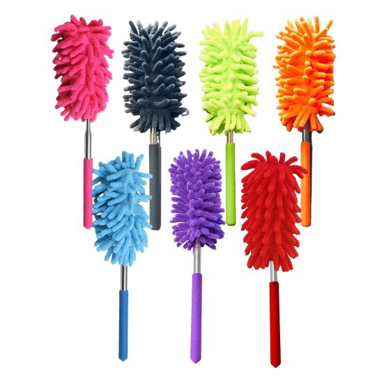 Chenille Duster with Retractable Stainless Steel Pole Washable Replaceable Head Multi-functional Home Office Car Desktop Cleaning Brush Microfiber