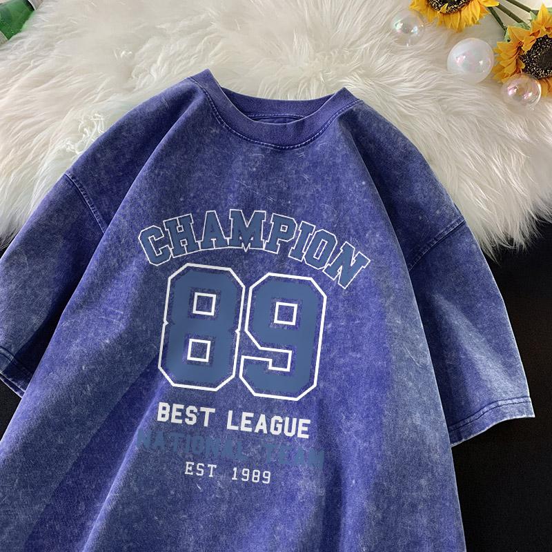 Nejlepší ligové tričko národního týmu Pánské Modré a bílé nápisy Tričko Bavlna Vintage prané Krátký rukáv Streetová trička Pánské Tiki