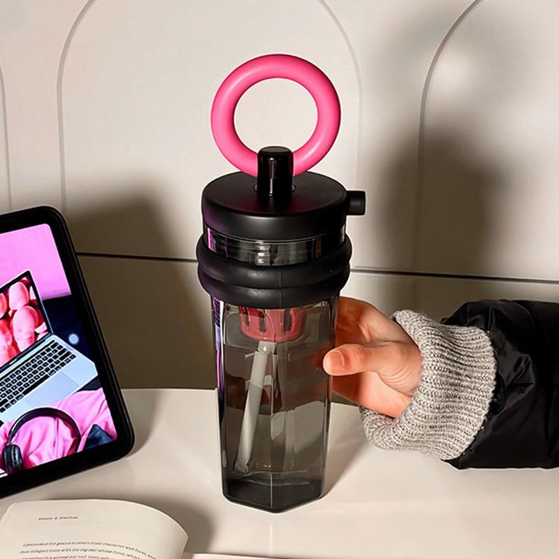 700Ml Summer Cup Milky Tea Cup Cute Wind Belt Straw Water Bottle with Handle Large Capacity Kettle
